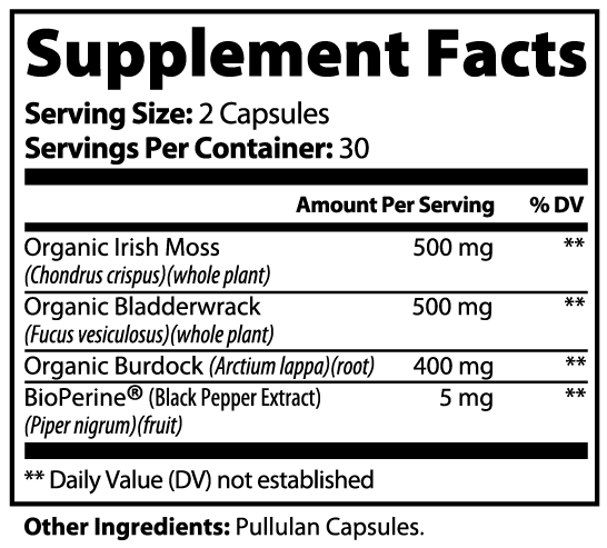 Nutridity Sea Moss Capsules, 60 Capsules – Organic Irish Moss, Bladderwrack, and Burdock Root Supplement with BioPerine for Immune Support, Thyroid Health, Detox, and Gut Health – Made in USA