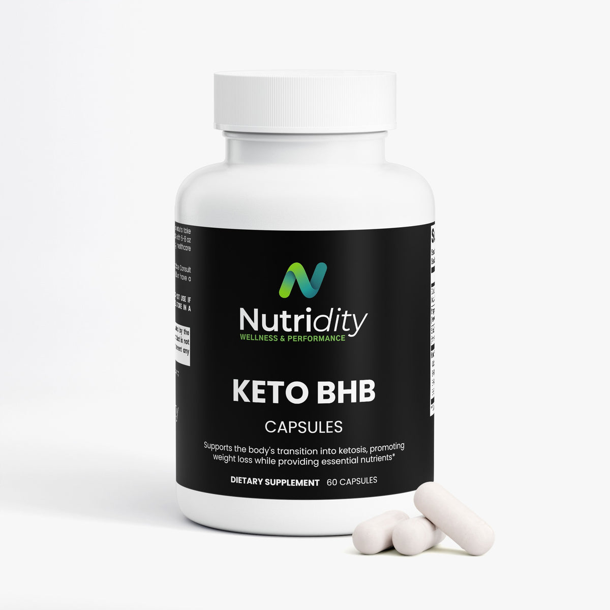 Nutridity Keto BHB Capsules, 60ct – Exogenous Ketone Salts (Calcium, Magnesium, Sodium BHB) with MCT Powder for Ketosis Support, Energy Boost, and Weight Management – Made in USA