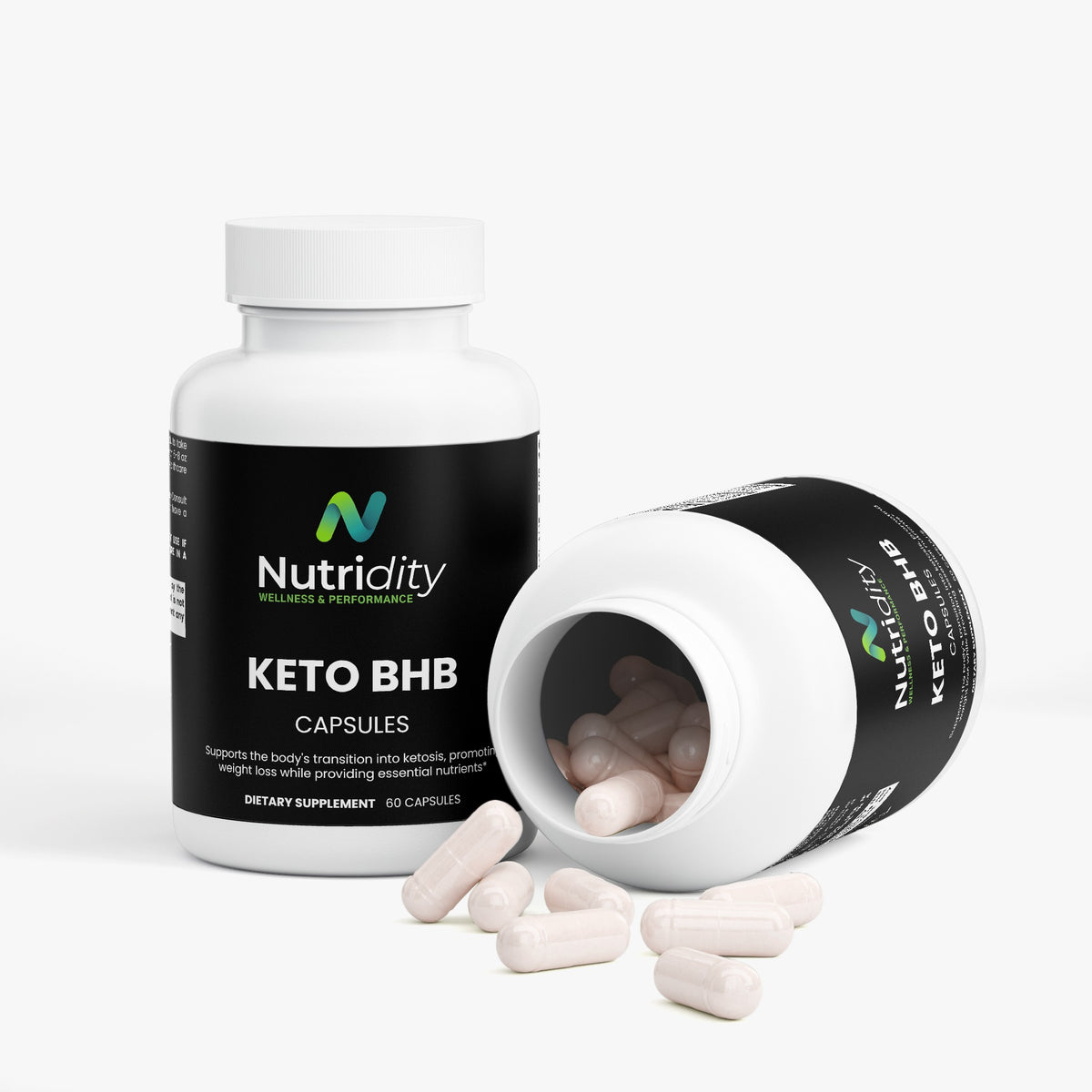 Nutridity Keto BHB Capsules, 60ct – Exogenous Ketone Salts (Calcium, Magnesium, Sodium BHB) with MCT Powder for Ketosis Support, Energy Boost, and Weight Management – Made in USA