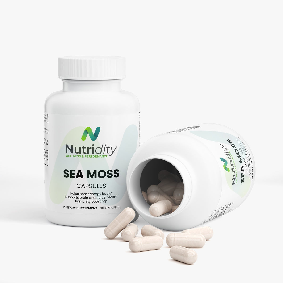 Nutridity Sea Moss Capsules, 60 Capsules – Organic Irish Moss, Bladderwrack, and Burdock Root Supplement with BioPerine for Immune Support, Thyroid Health, Detox, and Gut Health – Made in USA