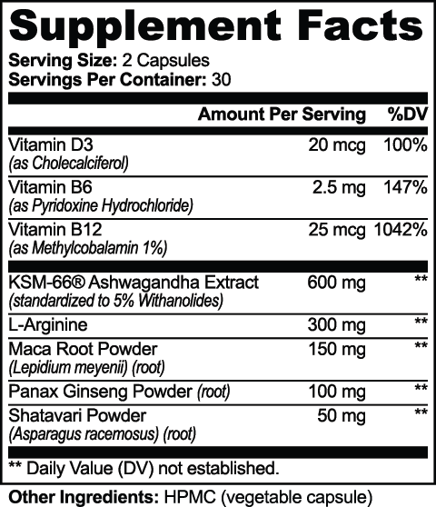 Nutridity Ashwagandha Plus Capsules, 60ct, Vegetable – KSM-66 Ashwagandha 600mg with Maca, Panax Ginseng & Vitamins D3, B6, B12 for Stress Relief, Stamina, and Energy – Made in USA