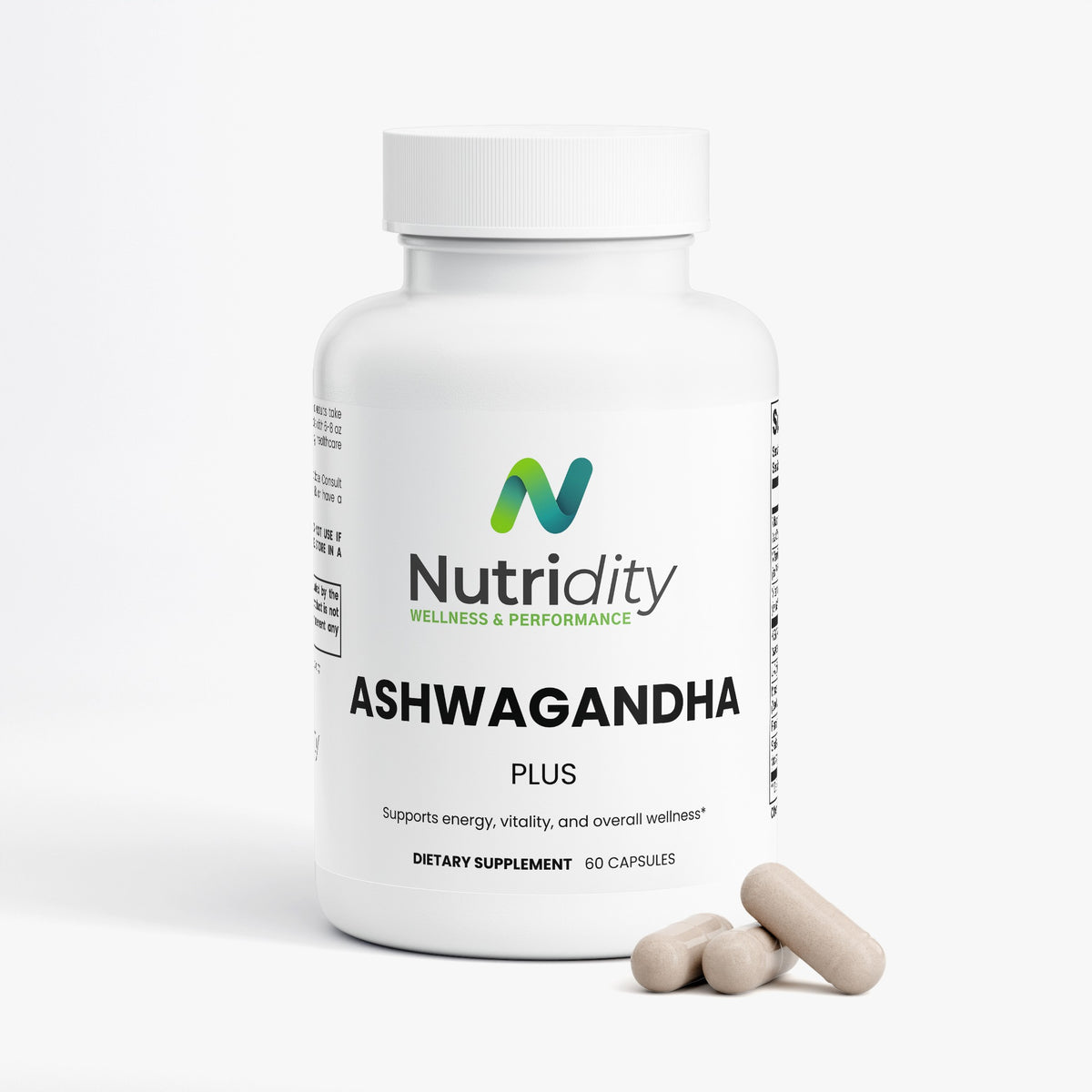 Nutridity Ashwagandha Plus Capsules, 60ct, Vegetable – KSM-66 Ashwagandha 600mg with Maca, Panax Ginseng & Vitamins D3, B6, B12 for Stress Relief, Stamina, and Energy – Made in USA