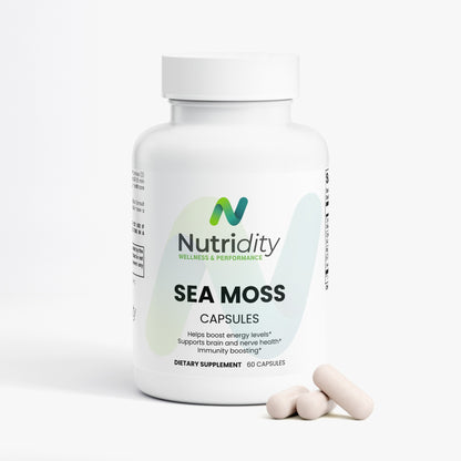 Nutridity Sea Moss Capsules, 60 Capsules – Organic Irish Moss, Bladderwrack, and Burdock Root Supplement with BioPerine for Immune Support, Thyroid Health, Detox, and Gut Health – Made in USA