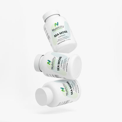 Nutridity Sea Moss Capsules, 60 Capsules – Organic Irish Moss, Bladderwrack, and Burdock Root Supplement with BioPerine for Immune Support, Thyroid Health, Detox, and Gut Health – Made in USA